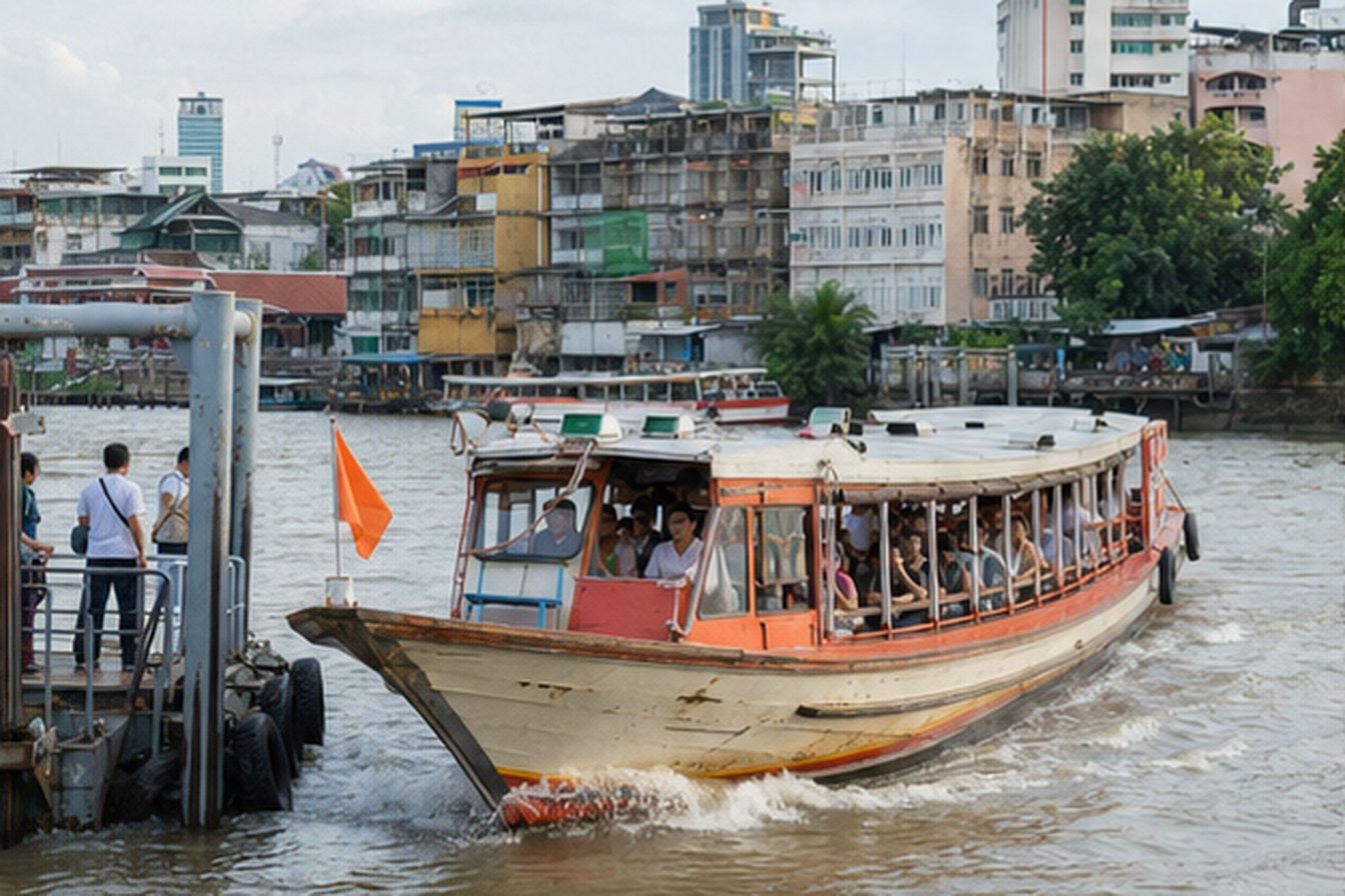 Chao Phraya Express Boat подходит к городскому пирсу