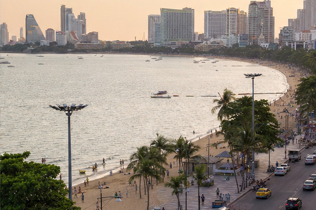 Центральный пляж Паттайи и Beach Road в обычный день