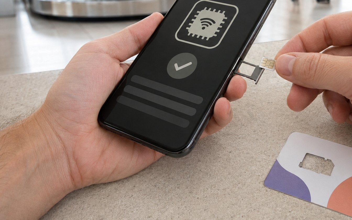 Тайская SIM-карта рядом со смартфоном