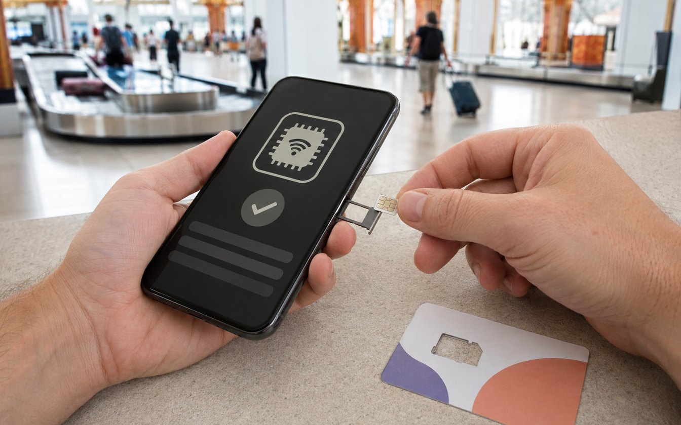 Установка тайской SIM-карты и eSIM в смартфон после прилёта